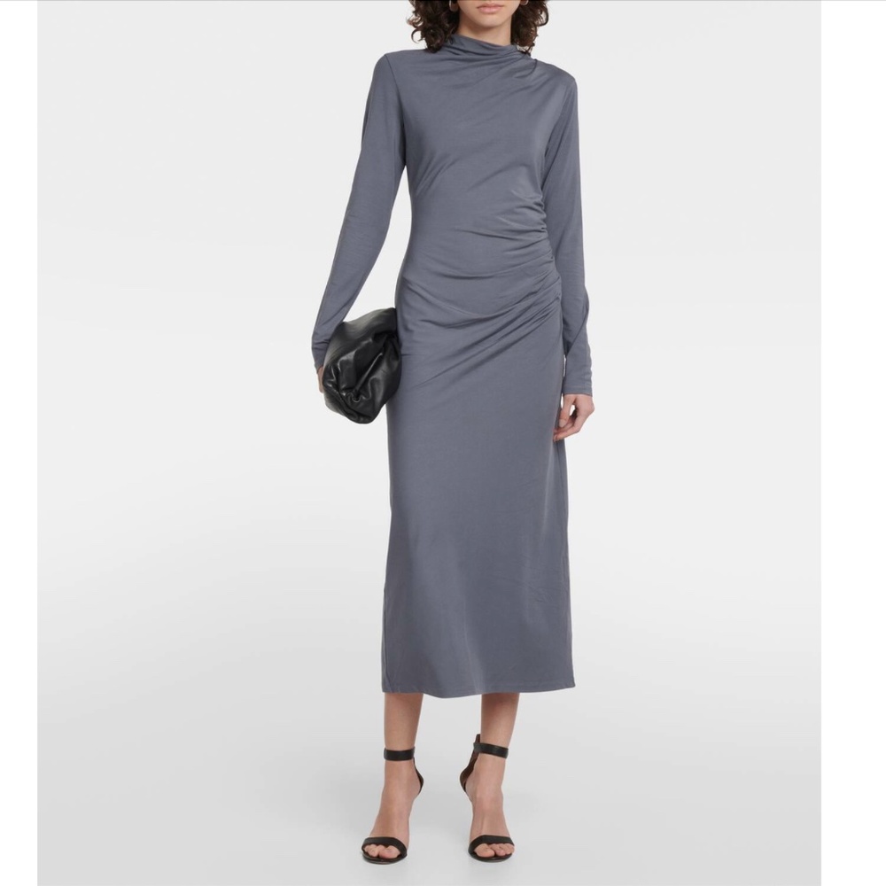 VINCE: Pacific Azure Long Sleeve Ruched Midi Dress (NWT)